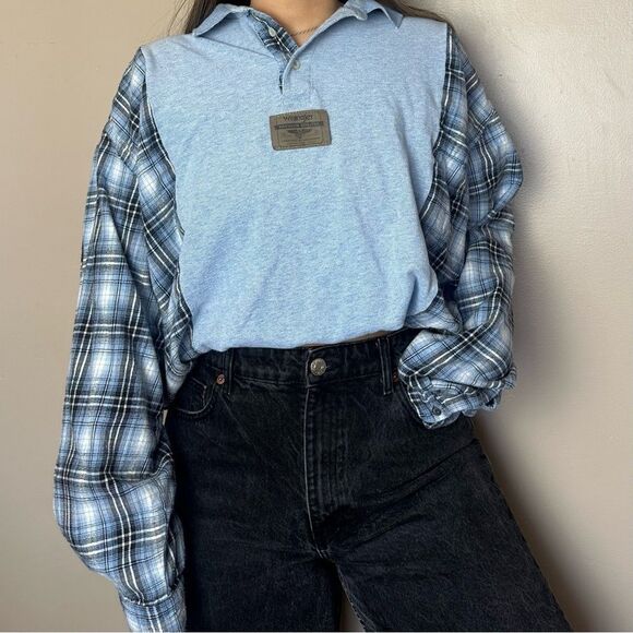 Reworked Upcycled Wrangler Two Tone Flannel Long Sleeve Western Relaxed Shirt - Picture 3 of 5